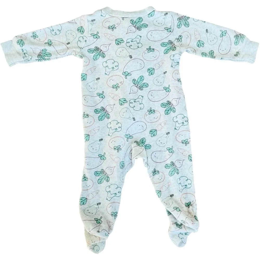 Carter’s Baby Zip Up Veggie Print Onesie One Piece Footie Pajamas PJs. 6 Months.